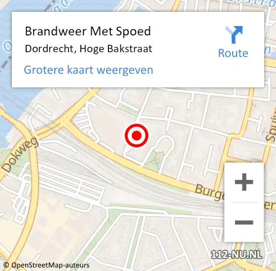 Locatie op kaart van de 112 melding: Brandweer Met Spoed Naar Dordrecht, Hoge Bakstraat op 19 februari 2022 21:27