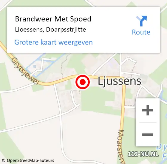 Locatie op kaart van de 112 melding: Brandweer Met Spoed Naar Lioessens, Doarpsstrjitte op 19 februari 2022 21:29