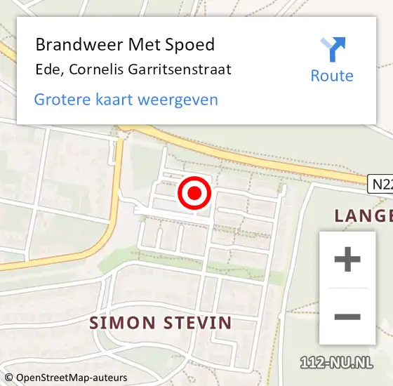 Locatie op kaart van de 112 melding: Brandweer Met Spoed Naar Ede, Cornelis Garritsenstraat op 19 februari 2022 21:38