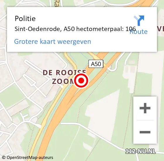 Locatie op kaart van de 112 melding: Politie Sint-Oedenrode, A50 hectometerpaal: 106 op 19 februari 2022 21:40