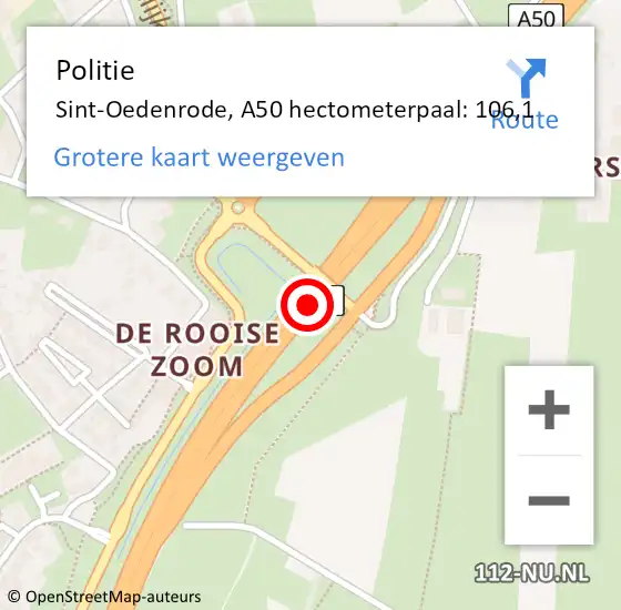 Locatie op kaart van de 112 melding: Politie Sint-Oedenrode, A50 hectometerpaal: 106,1 op 19 februari 2022 21:41
