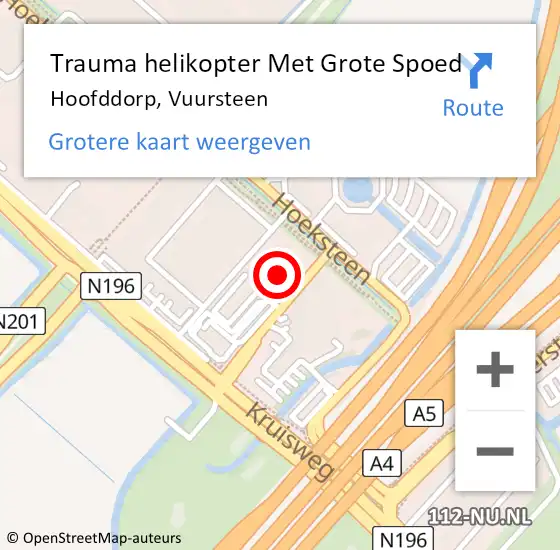 Locatie op kaart van de 112 melding: Trauma helikopter Met Grote Spoed Naar Hoofddorp, Vuursteen op 19 februari 2022 22:04