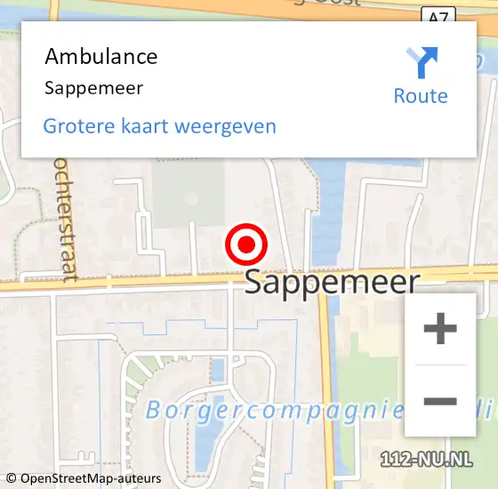 Locatie op kaart van de 112 melding: Ambulance Sappemeer op 19 februari 2022 22:06