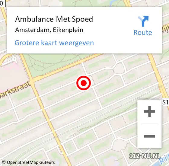 Locatie op kaart van de 112 melding: Ambulance Met Spoed Naar Amsterdam, Eikenplein op 19 februari 2022 22:08