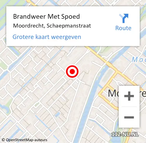 Locatie op kaart van de 112 melding: Brandweer Met Spoed Naar Moordrecht, Schaepmanstraat op 19 februari 2022 22:21