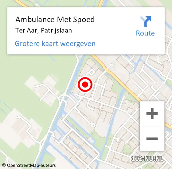 Locatie op kaart van de 112 melding: Ambulance Met Spoed Naar Ter Aar, Patrijslaan op 19 februari 2022 22:57