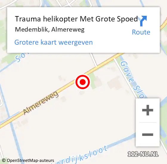 Locatie op kaart van de 112 melding: Trauma helikopter Met Grote Spoed Naar Medemblik, Almereweg op 19 februari 2022 23:04