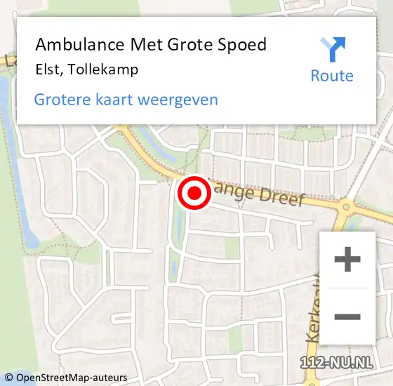 Locatie op kaart van de 112 melding: Ambulance Met Grote Spoed Naar Elst, Tollekamp op 19 februari 2022 23:44