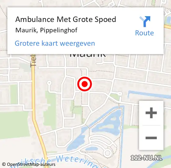 Locatie op kaart van de 112 melding: Ambulance Met Grote Spoed Naar Maurik, Pippelinghof op 20 februari 2022 00:22