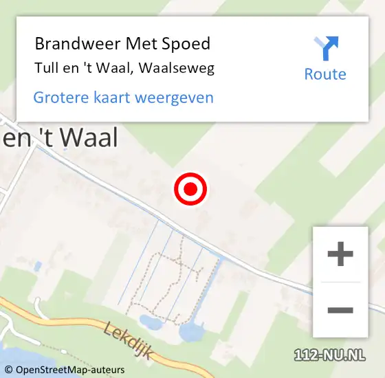 Locatie op kaart van de 112 melding: Brandweer Met Spoed Naar Tull en 't Waal, Waalseweg op 20 februari 2022 00:24