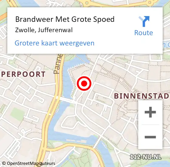 Locatie op kaart van de 112 melding: Brandweer Met Grote Spoed Naar Zwolle, Jufferenwal op 20 februari 2022 00:36