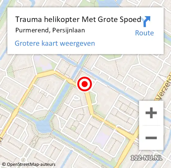 Locatie op kaart van de 112 melding: Trauma helikopter Met Grote Spoed Naar Purmerend, Persijnlaan op 20 februari 2022 01:15
