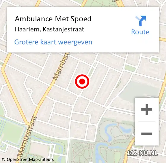 Locatie op kaart van de 112 melding: Ambulance Met Spoed Naar Haarlem, Kastanjestraat op 20 februari 2022 01:58