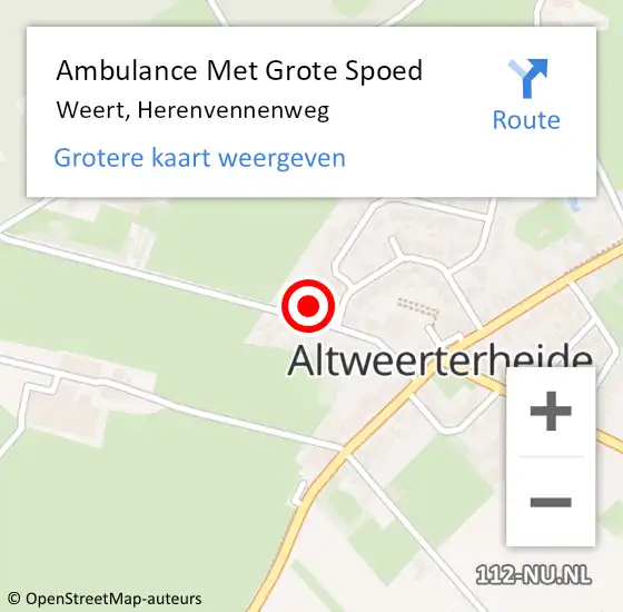 Locatie op kaart van de 112 melding: Ambulance Met Grote Spoed Naar Weert, Herenvennenweg op 20 februari 2022 02:13