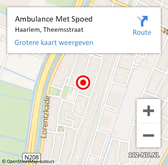 Locatie op kaart van de 112 melding: Ambulance Met Spoed Naar Haarlem, Theemsstraat op 20 februari 2022 02:33