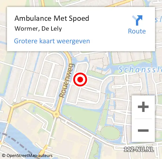 Locatie op kaart van de 112 melding: Ambulance Met Spoed Naar Wormer, De Lely op 20 februari 2022 02:59