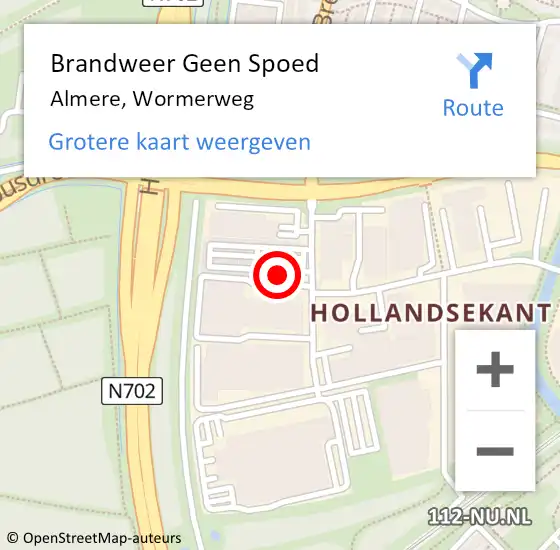 Locatie op kaart van de 112 melding: Brandweer Geen Spoed Naar Almere, Wormerweg op 20 februari 2022 03:01