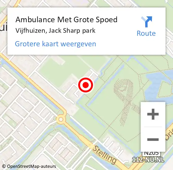 Locatie op kaart van de 112 melding: Ambulance Met Grote Spoed Naar Vijfhuizen, Jack Sharp park op 20 februari 2022 03:57