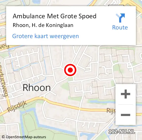 Locatie op kaart van de 112 melding: Ambulance Met Grote Spoed Naar Rhoon, H. de Koninglaan op 20 februari 2022 04:47