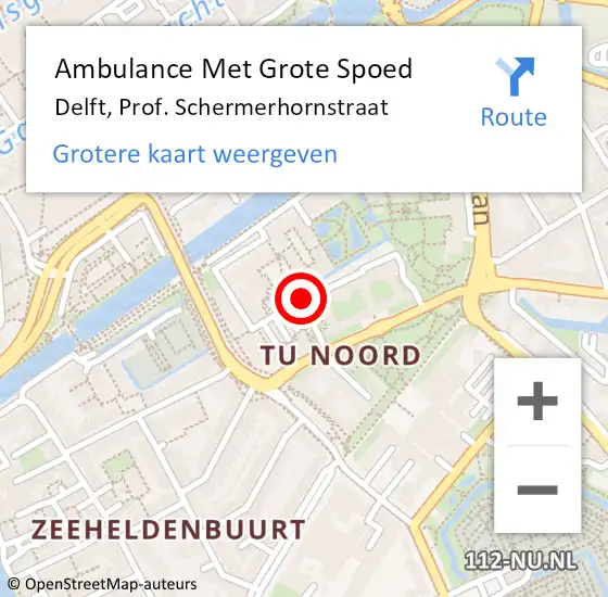 Locatie op kaart van de 112 melding: Ambulance Met Grote Spoed Naar Delft, Prof. Schermerhornstraat op 20 februari 2022 04:48