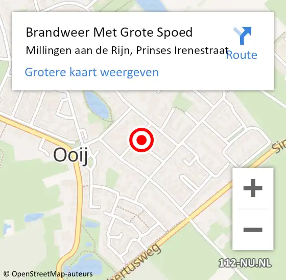 Locatie op kaart van de 112 melding: Brandweer Met Grote Spoed Naar Millingen aan de Rijn, Prinses Irenestraat op 20 februari 2022 05:01
