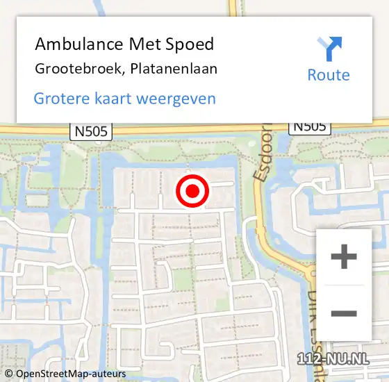 Locatie op kaart van de 112 melding: Ambulance Met Spoed Naar Grootebroek, Platanenlaan op 20 februari 2022 07:44