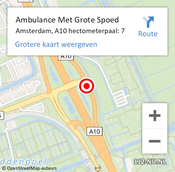 Locatie op kaart van de 112 melding: Ambulance Met Grote Spoed Naar Amsterdam, A10 hectometerpaal: 7 op 20 februari 2022 08:28