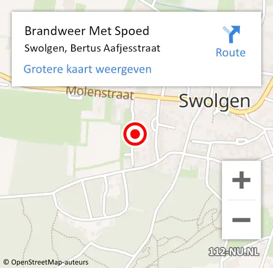 Locatie op kaart van de 112 melding: Brandweer Met Spoed Naar Swolgen, Bertus Aafjesstraat op 20 februari 2022 08:48
