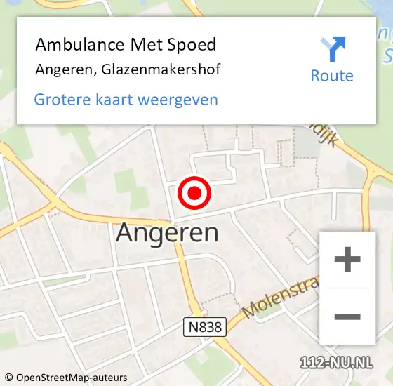 Locatie op kaart van de 112 melding: Ambulance Met Spoed Naar Angeren, Glazenmakershof op 20 februari 2022 08:55