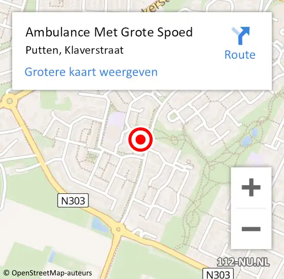 Locatie op kaart van de 112 melding: Ambulance Met Grote Spoed Naar Putten, Klaverstraat op 8 juli 2014 23:36