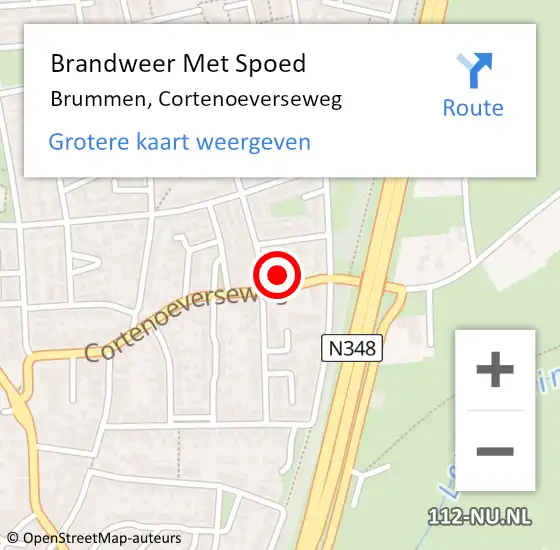 Locatie op kaart van de 112 melding: Brandweer Met Spoed Naar Brummen, Cortenoeverseweg op 20 februari 2022 09:02