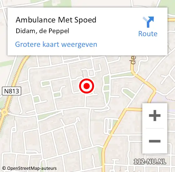 Locatie op kaart van de 112 melding: Ambulance Met Spoed Naar Didam, de Peppel op 20 februari 2022 09:15