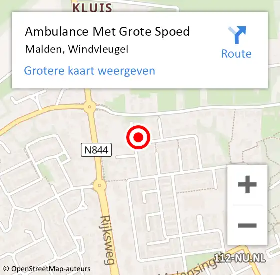 Locatie op kaart van de 112 melding: Ambulance Met Grote Spoed Naar Malden, Windvleugel op 20 februari 2022 09:20