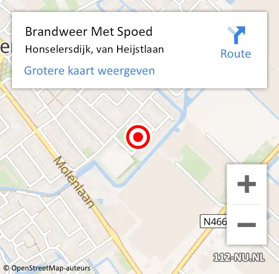 Locatie op kaart van de 112 melding: Brandweer Met Spoed Naar Honselersdijk, van Heijstlaan op 20 februari 2022 09:26