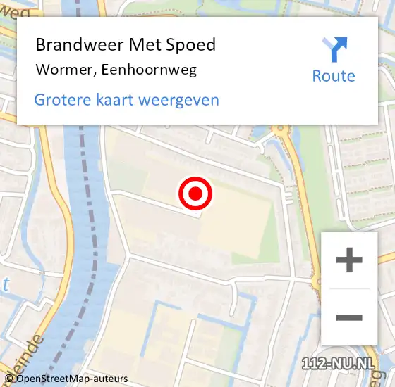 Locatie op kaart van de 112 melding: Brandweer Met Spoed Naar Wormer, Eenhoornweg op 20 februari 2022 09:40