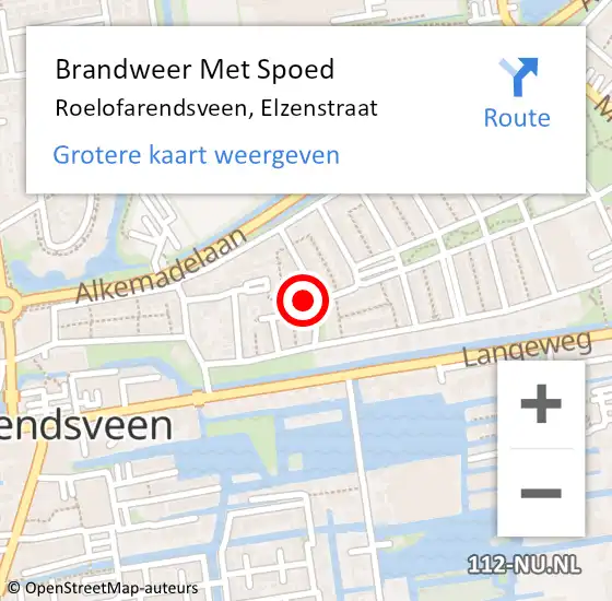 Locatie op kaart van de 112 melding: Brandweer Met Spoed Naar Roelofarendsveen, Elzenstraat op 20 februari 2022 09:45