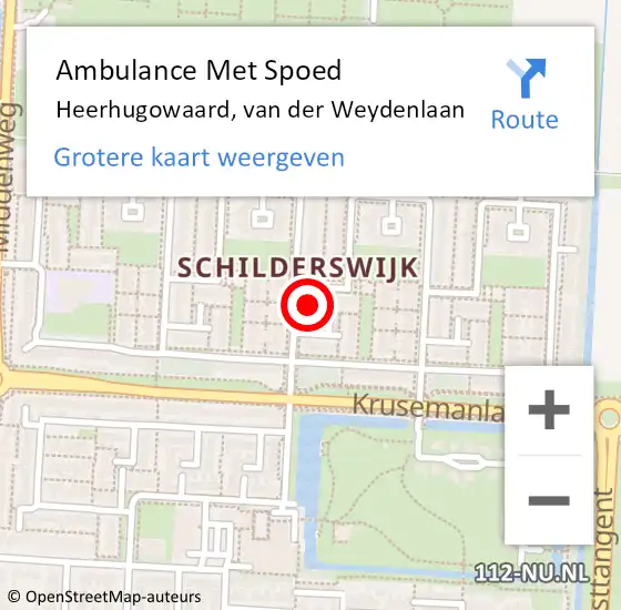 Locatie op kaart van de 112 melding: Ambulance Met Spoed Naar Heerhugowaard, van der Weydenlaan op 20 februari 2022 09:46