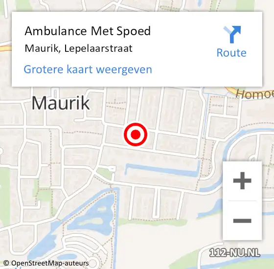 Locatie op kaart van de 112 melding: Ambulance Met Spoed Naar Maurik, Lepelaarstraat op 8 juli 2014 23:47