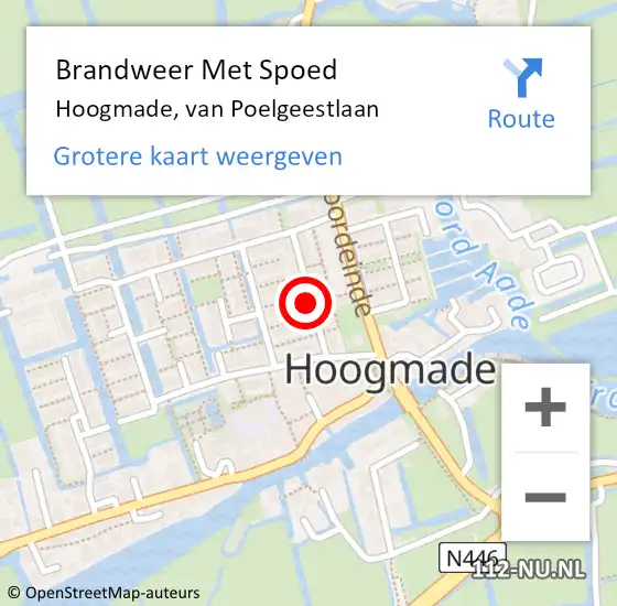 Locatie op kaart van de 112 melding: Brandweer Met Spoed Naar Hoogmade, van Poelgeestlaan op 20 februari 2022 09:55