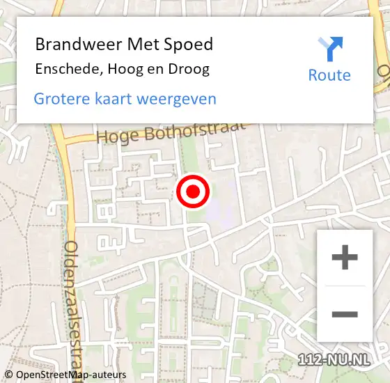 Locatie op kaart van de 112 melding: Brandweer Met Spoed Naar Enschede, Hoog en Droog op 20 februari 2022 10:07