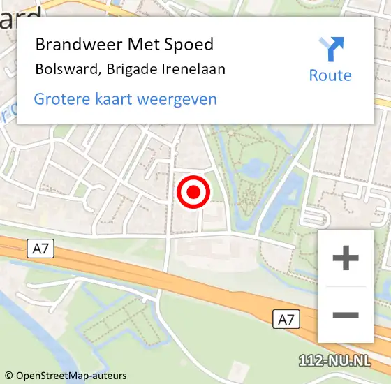 Locatie op kaart van de 112 melding: Brandweer Met Spoed Naar Bolsward, Brigade Irenelaan op 20 februari 2022 10:09