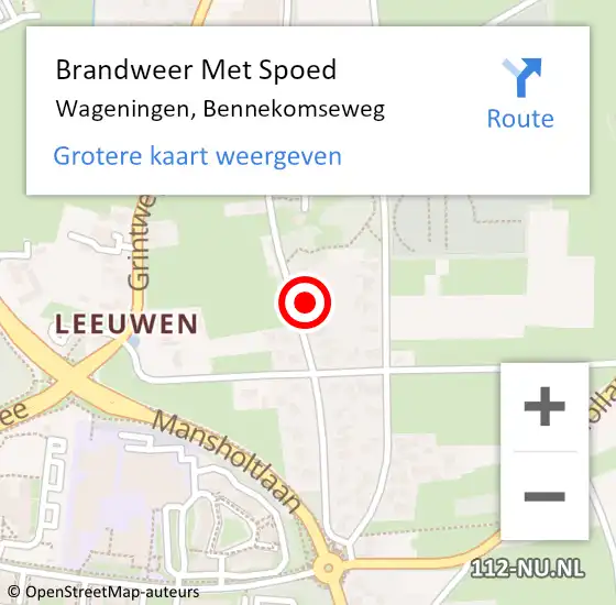 Locatie op kaart van de 112 melding: Brandweer Met Spoed Naar Wageningen, Bennekomseweg op 20 februari 2022 10:12