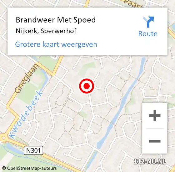 Locatie op kaart van de 112 melding: Brandweer Met Spoed Naar Nijkerk, Sperwerhof op 20 februari 2022 10:29