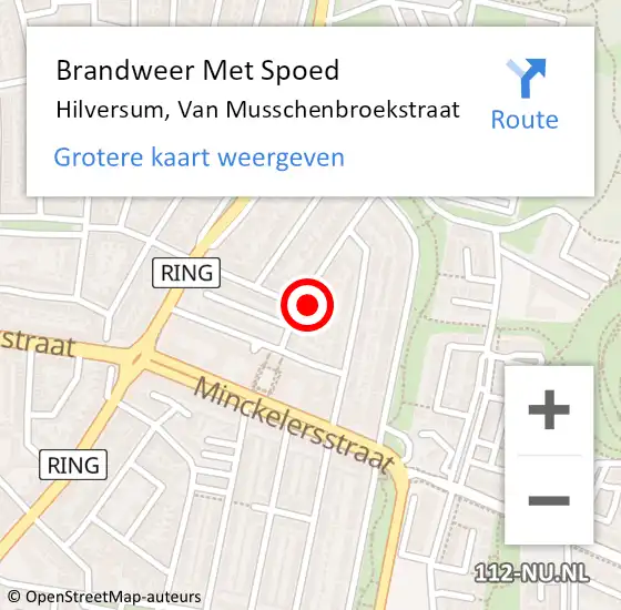 Locatie op kaart van de 112 melding: Brandweer Met Spoed Naar Hilversum, Van Musschenbroekstraat op 20 februari 2022 10:29