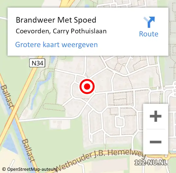 Locatie op kaart van de 112 melding: Brandweer Met Spoed Naar Coevorden, Carry Pothuislaan op 20 februari 2022 10:34