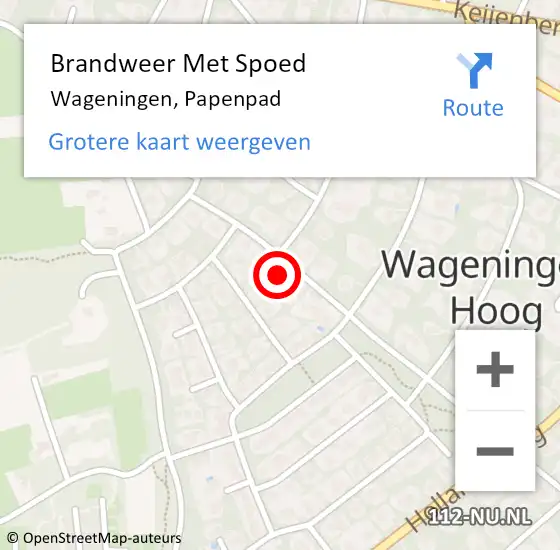 Locatie op kaart van de 112 melding: Brandweer Met Spoed Naar Wageningen, Papenpad op 20 februari 2022 10:37