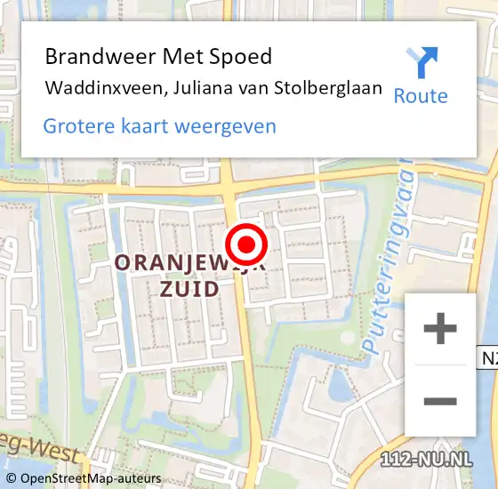 Locatie op kaart van de 112 melding: Brandweer Met Spoed Naar Waddinxveen, Juliana van Stolberglaan op 20 februari 2022 10:41