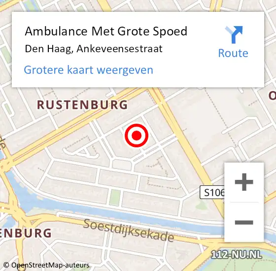 Locatie op kaart van de 112 melding: Ambulance Met Grote Spoed Naar Den Haag, Ankeveensestraat op 20 februari 2022 10:56