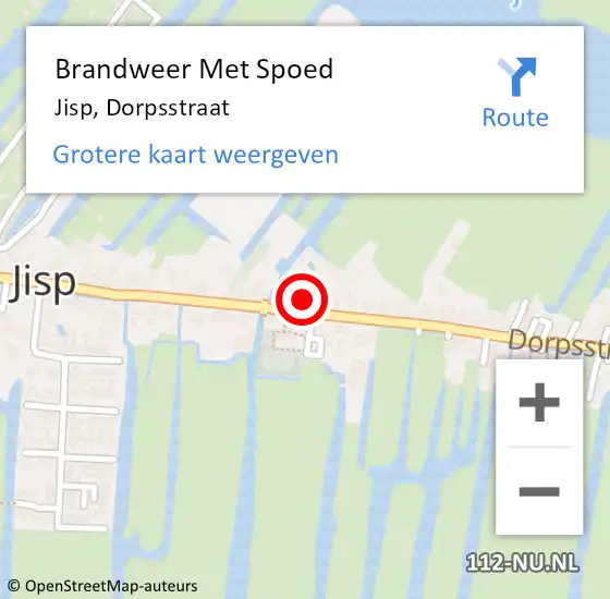 Locatie op kaart van de 112 melding: Brandweer Met Spoed Naar Jisp, Dorpsstraat op 20 februari 2022 11:03