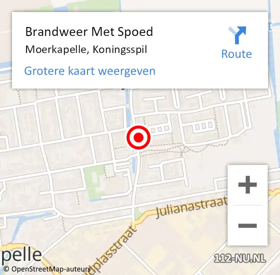 Locatie op kaart van de 112 melding: Brandweer Met Spoed Naar Moerkapelle, Koningsspil op 20 februari 2022 11:09